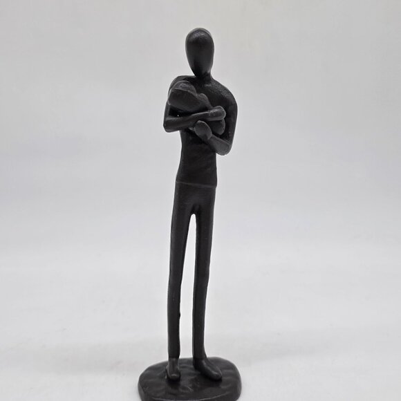Modern Black Metal Sculpture Of Parent Father Holding Child 7.5" Tall - Picture 5 of 10